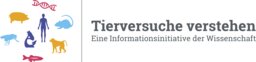 Color logo of Iniative Tierversuche verstehen consisting of stylized animals, microscope and human.
